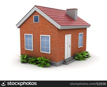 3d illustration of small comfort house with green plants