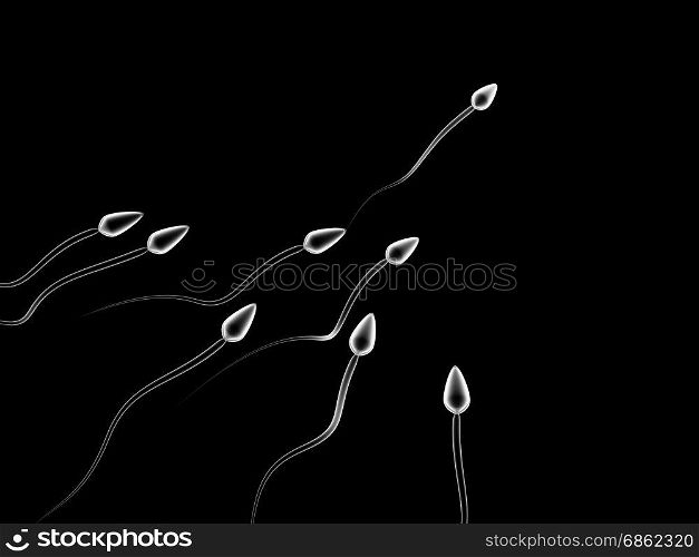 3d illustration of sperm cells competition over black background