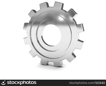 3d illustration of steel gear wheel over white background