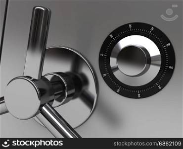 3d illustration of steel safe door closeup