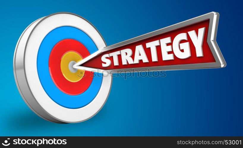 3d illustration of strategy arrow with archery target over blue background