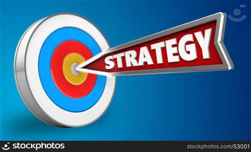 3d illustration of strategy arrow with archery target over blue background