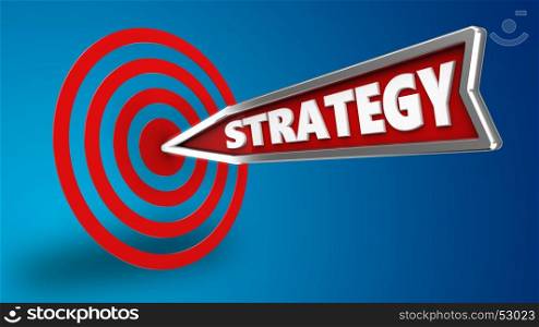3d illustration of strategy arrow with circles target over blue background