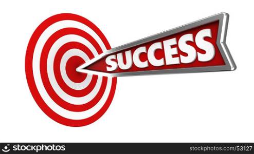 3d illustration of success arrow with circles target over white background