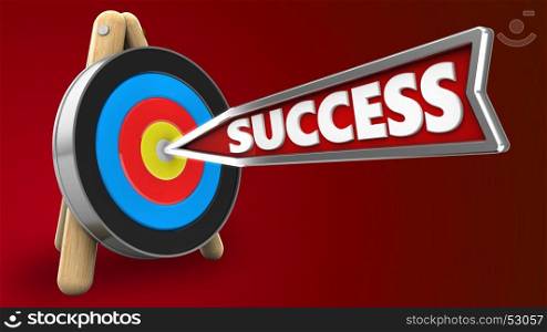 3d illustration of success arrow with target stand over red background