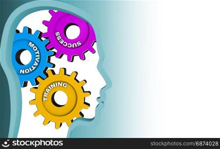 3d illustration of success system over white background with. 3d head profile
