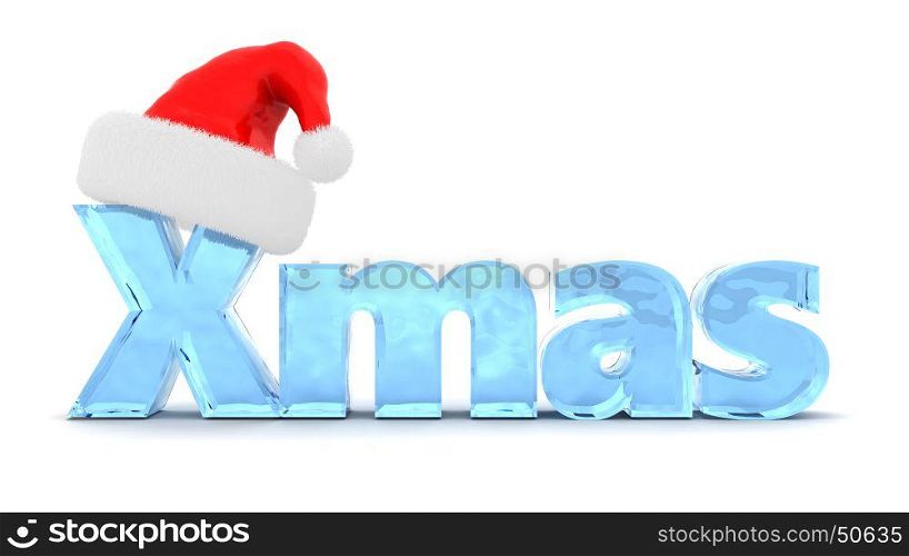 3d illustration of text xmas and red hat
