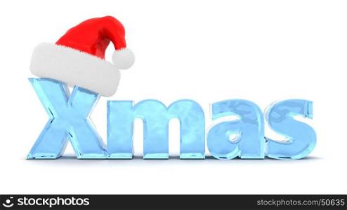 3d illustration of text xmas and red hat
