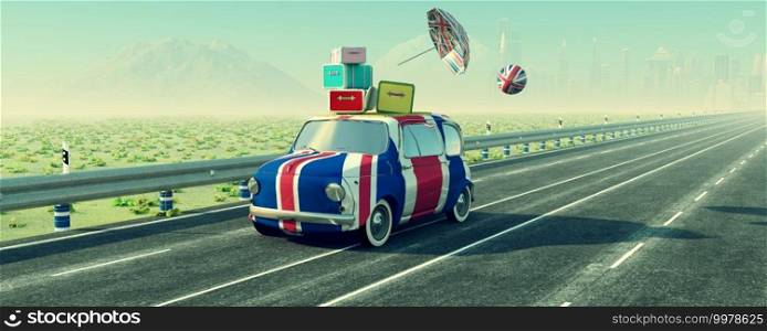 3d illustration of the car with flag of britain