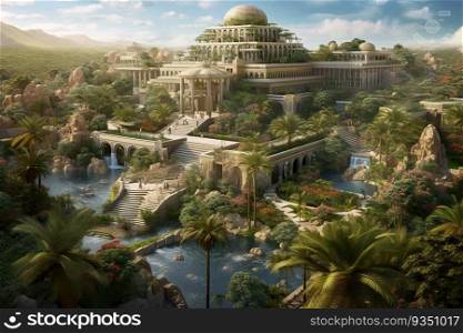 3d illustration of the hanging gardens of Babylon created by generative AI