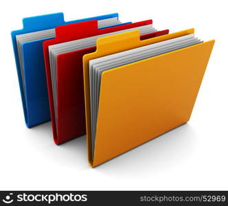 3d illustration of three colorful folders over white background