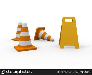 3d illustration of traffic cone knock over on white background