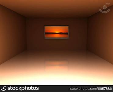 3d illustration of warm colors room with tv