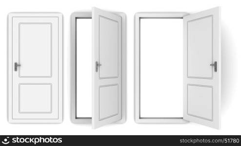 3d illustration of white door open and closed