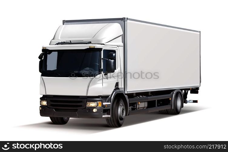 3d illustration of white lorry, isolated on background