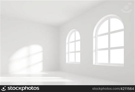 3d Illustration of White Room with Windows