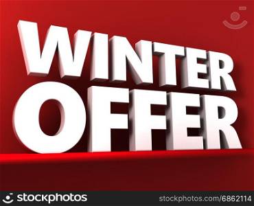 3d illustration of winter offer text over red background