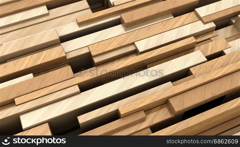 3d illustration of wooden planks background, random size