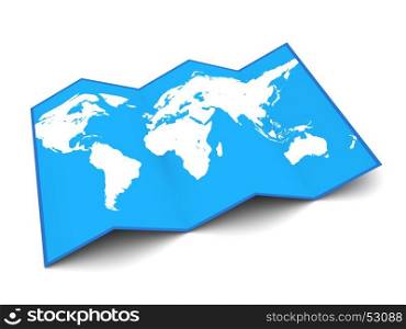 3d illustration of world map, blue and white colors