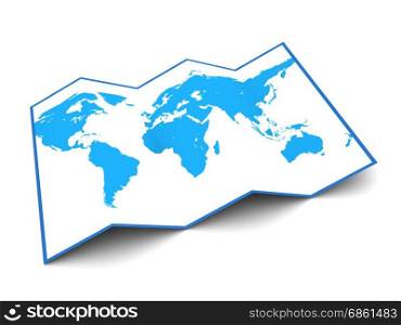 3d illustration of world map, over white background