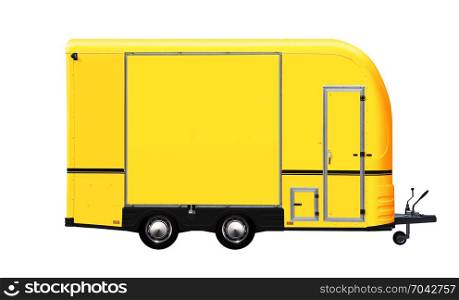3D illustration of yellow food truck isolated on white background