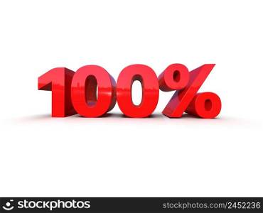 3d Illustration: One Hundred 100 Percent Sign, Red 100% Percent Discount 3d Sign on White Background, Special Offer 100% Discount Tag, ConfirmationButton, Validation Tag, Process Symbol
