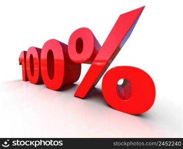 3d Illustration: One Hundred 100 Percent Sign, Red 100% Percent Discount 3d Sign on White Background, Special Offer 100% Discount Tag, ConfirmationButton, Validation Tag, Process Symbol