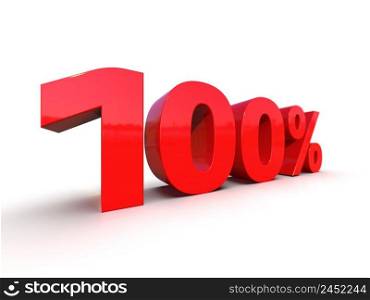 3d Illustration  One Hundred 100 Percent Sign, Red 100  Percent Discount 3d Sign on White Background, Special Offer 100  Discount Tag, Confirmation Button, Validation Tag, Process Symbol