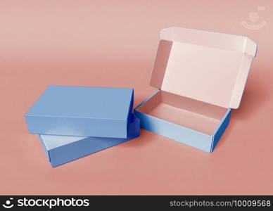 3d illustration. Opened Paper Box mockup.