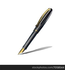 3D Illustration Pen with Golden Pen on a White Background