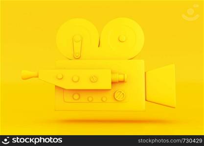 3d illustration. Retro video camera on yellow background. Cinema concept.