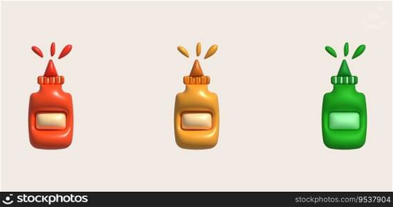 3d illustration Sauce bottle with sauce spread minimal style.