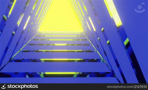3d illustration - Sci-fi tunnel with neon triangles