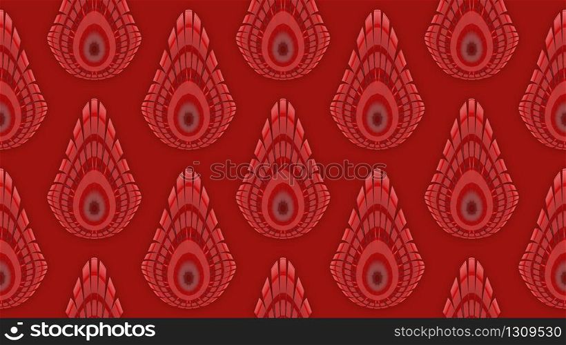 3d illustration. Seamless oriental style red Kanok pattern art design wall background.