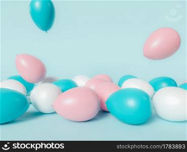 3D Illustration. Set of colorful balloons on color pastel background. Celebration and decorative concept.