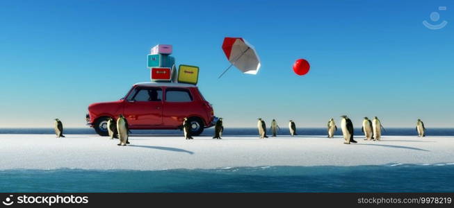 3d illustration sightseeing car on an iceberg