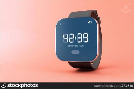 3d illustration. Smart watch with color screen interface on pink background. Technology concept.
