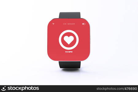 3d illustration. Smart watch with heart icon on white background. Technology concept.