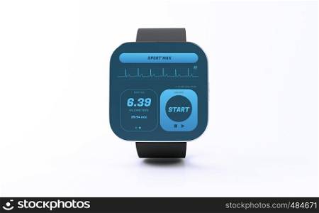 3d illustration. Smart watch with sport screen interface on white background. Technology concept.