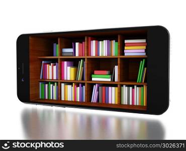 3D illustration. Smartphone with store. Shop online concept. Isolated white background.. 3d Smartphone with store.
