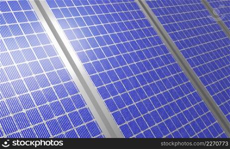 3D illustration solar Panels close-up. Alternative energy. Concept of renewable energy. Ecological, clean energy.