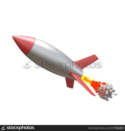 3D Illustration Space Cartoon Rocket on a White Background