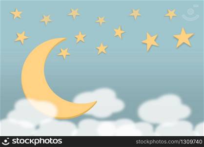 3d illustration. Sweet softness lullaby color moon, twinkle star and clouds background for bedtime or any design.