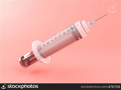3d illustration. Syringe on pink background. Medical concept