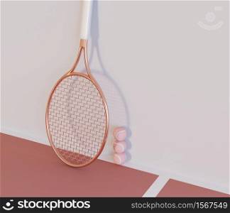 3D Illustration. Tennis Racket and balls. Abstract tennis background. Minimalism concept. Sport concept.