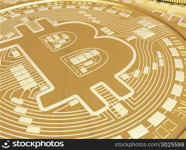 3d illustration. Virtual Bitcoin coins. Cryptocurrency concept.