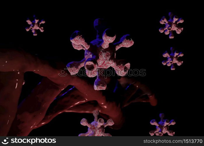 3d illustration virus and chromosome in the bloody black background