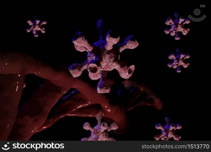 3d illustration virus and chromosome in the bloody black background