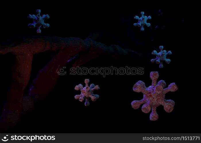 3d illustration virus and chromosome in the boody black background