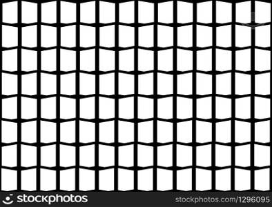 3d illustration. white and black rectangular shape pattern wall background.